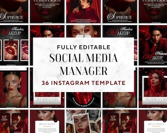 Paquete de plantillas para Instagram Salon / Kit de redes sociales de belleza y maquillaje / Publicaciones, historias destacadas / Canva editable