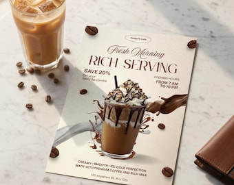 Póster promocional de cafetería / Plantilla de menú de bebidas editable en Canva / Diseño de marketing para cafeterías / Descarga digital