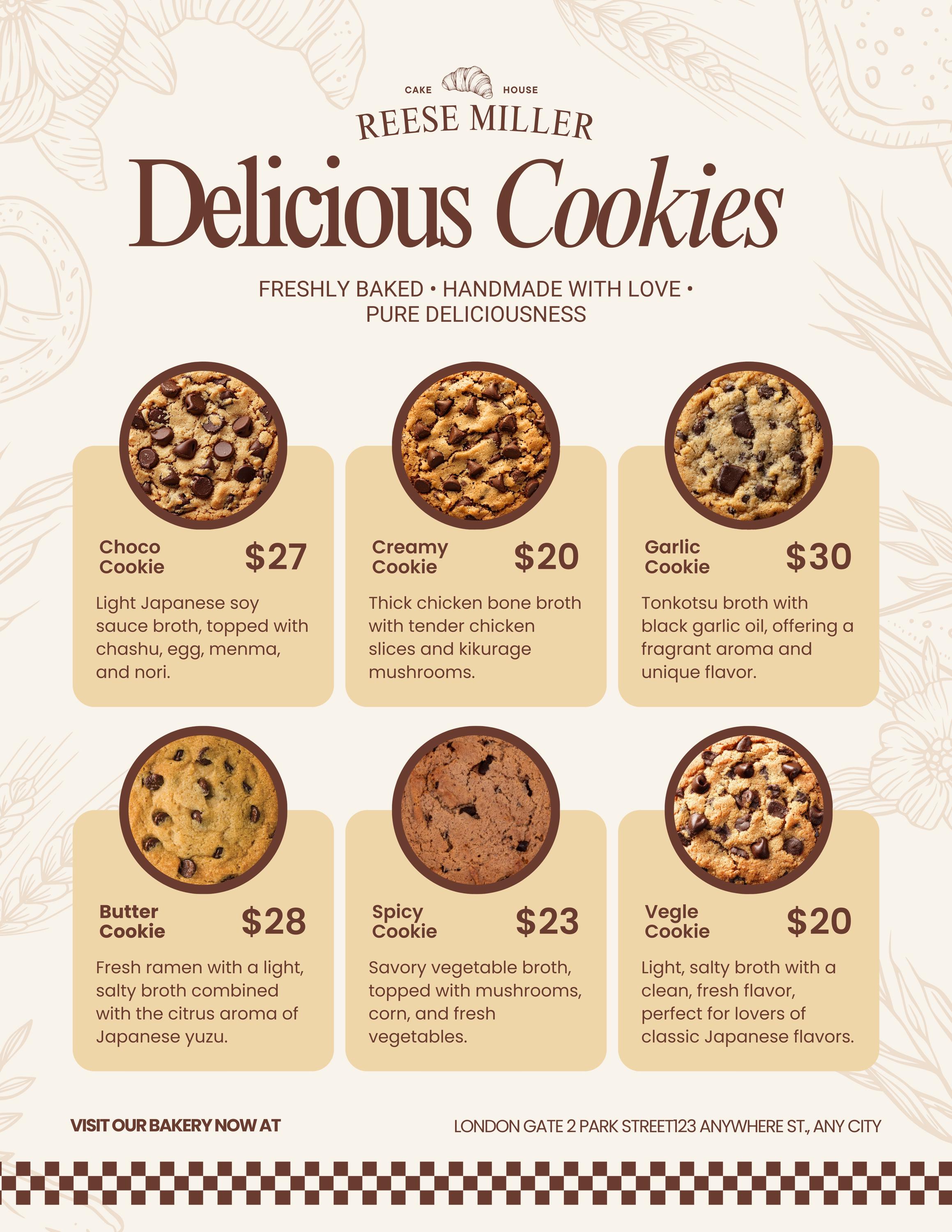 Bakery Menu Flyer Template | Cookie Shop Price List (printable PDF ...