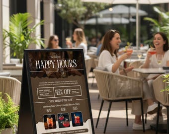 Plantilla de volante de happy hour / Promoción editable para bares y restaurantes (descarga digital)