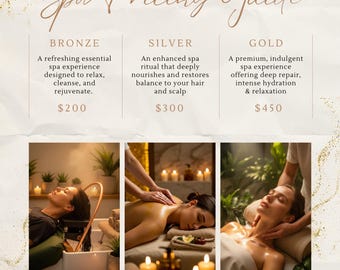 Plantilla de guía de precios de lujo / Menú de paquete de bienestar / Diseño editable en Canva