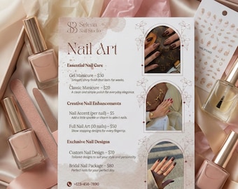 Plantilla de volante de Nail Art / Lista de precios editable en PDF para salones de uñas en Canva