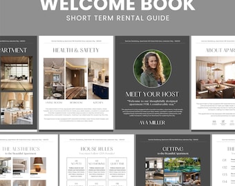 Plantilla de volante de marketing de Airbnb, diseño editable en Canva para casas de vacaciones y bienvenida a los huéspedes.