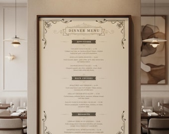 Plantilla de menú minimalista para restaurante / Diseño moderno de lista de comida / Tablero imprimible / Diseño editable en Canva