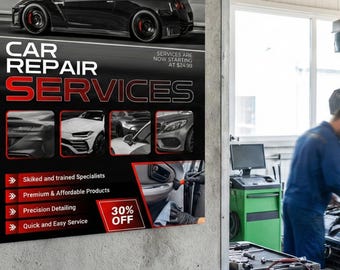 Diseño de promoción de servicio de automóviles, diseño publicitario de mantenimiento de talleres de reparación de automóviles, descarga digital imprimible