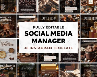 Paquete de plantillas de Instagram para cafeterías / Kit de redes sociales para cafeterías / Publicaciones, historias destacadas / Canva editable