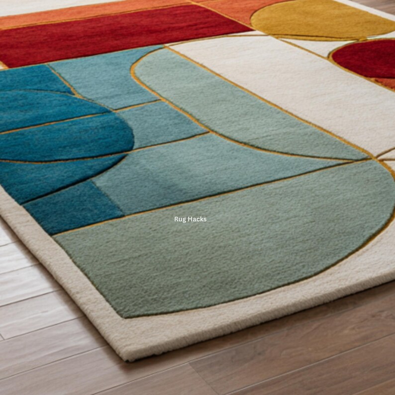 Modern Geometric Wool Rug | Hand Tufted Multicolor Abstract Carpet ...