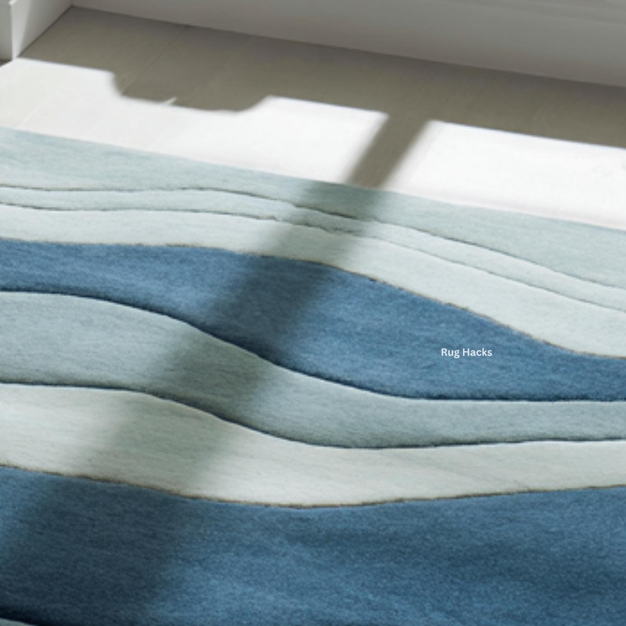 Hand Tufted Wool Rug | Blue Teal Ocean Wave Pattern - Etsy