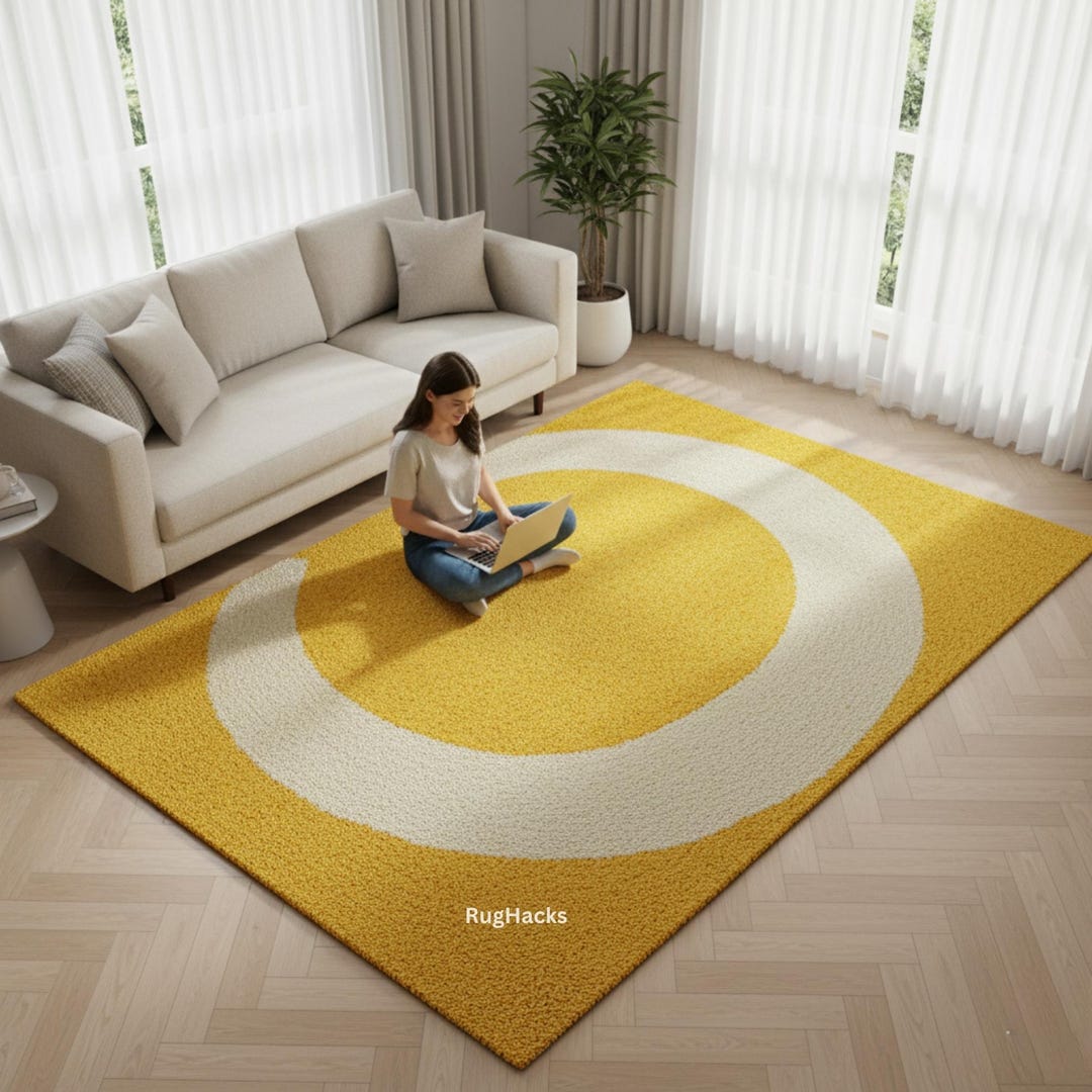 Yellow Circe Rug Yellow Plane Wool Rug – Handmade Tufted Circle Design, Modern Living ...