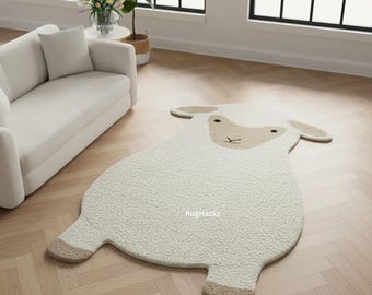 Sheep Rug | Hand-Tufted Wool Animal Rug, Nursery Decor