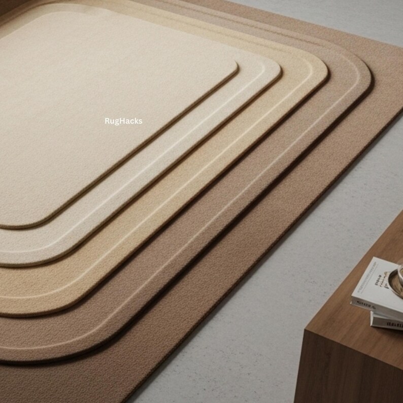 Modern Beige Layered Rectangle Rug | 3D Textured Handmade Carpet for ...