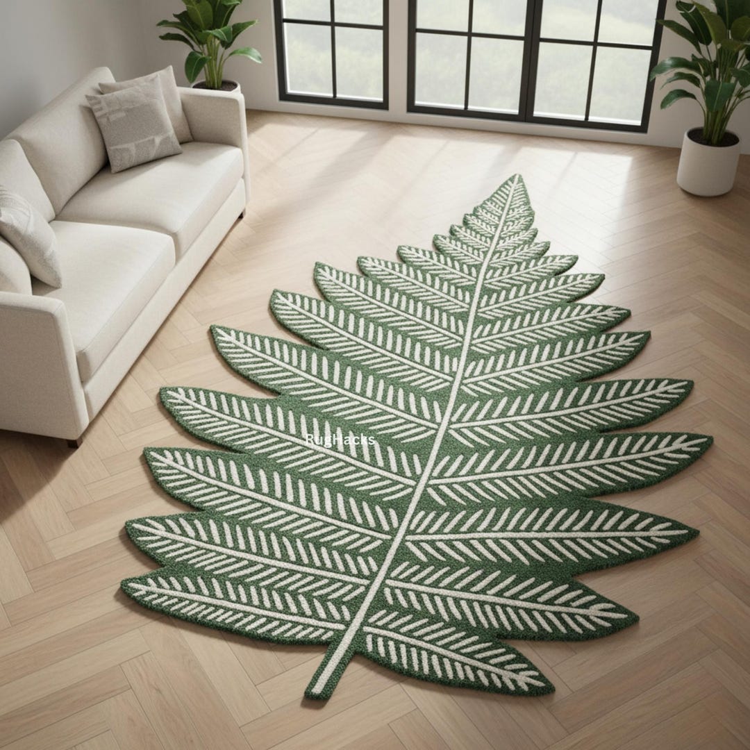 Hand-tufted Wool Rug | Green Leaf Design, Botanical Decor - Etsy