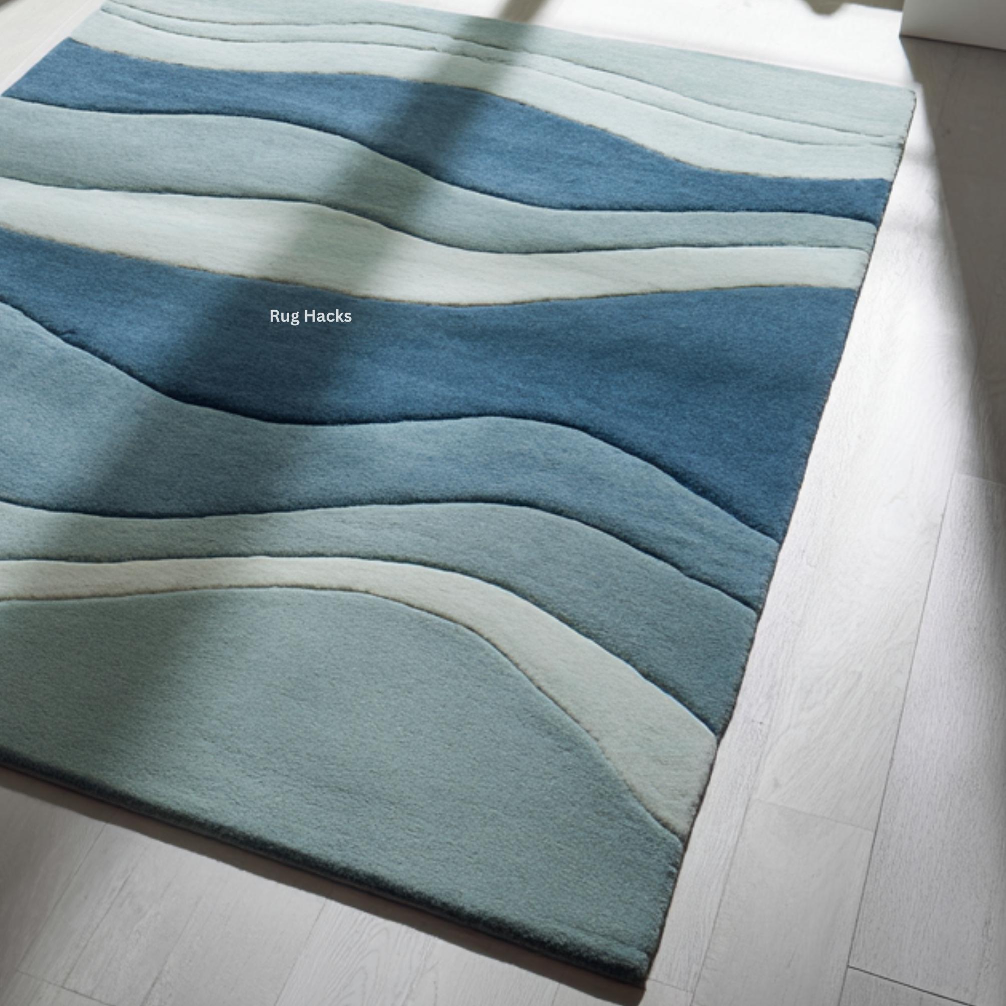 Hand Tufted Wool Rug | Blue Teal Ocean Wave Pattern - Etsy