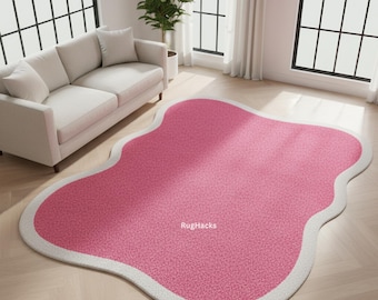 Pink Irregular Wool Rug | Hand-Tufted Wavy Rug