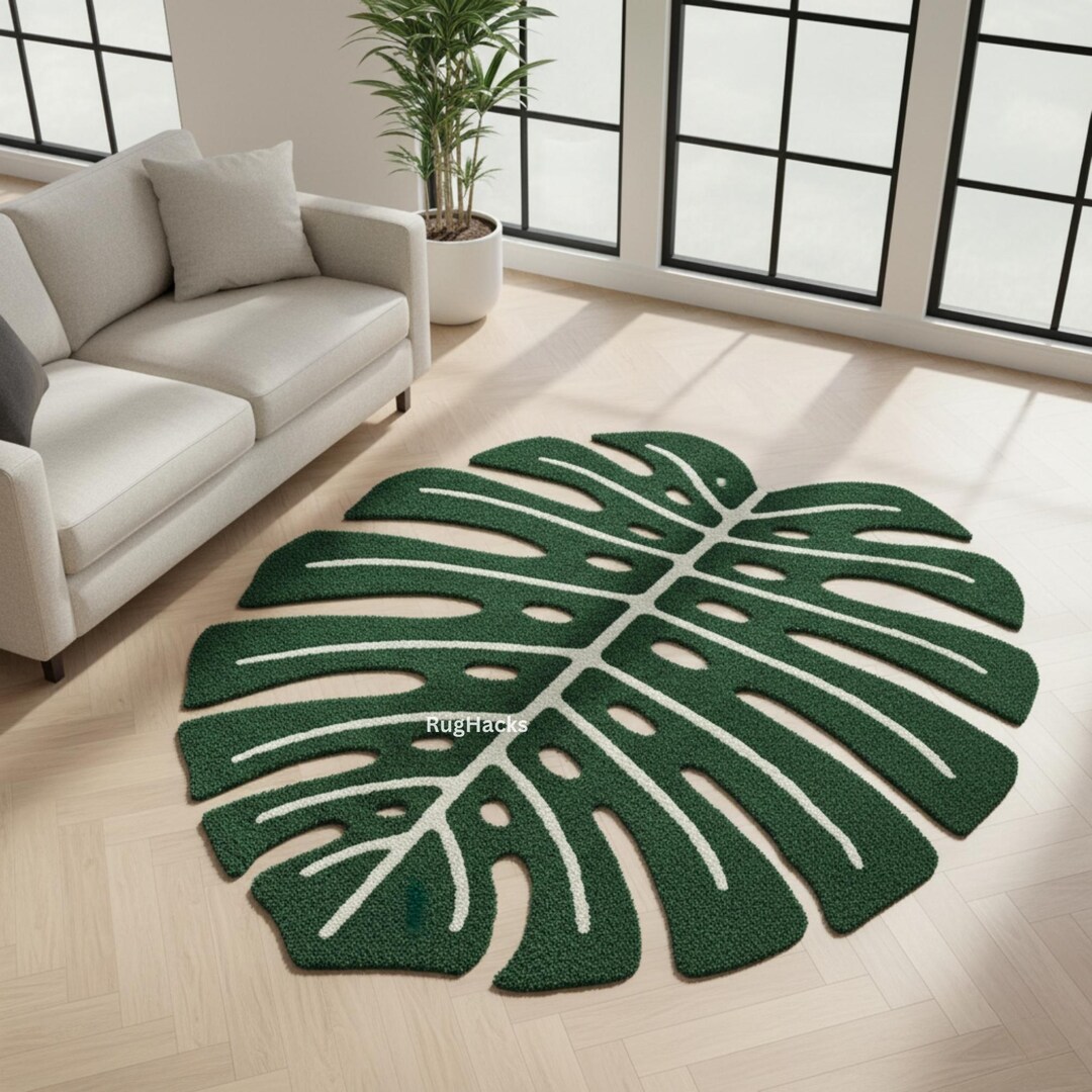 Leafy Handmade Rug Handmade Monstera Leaf Wool Rug | Tropical Green, Modern Decor - Etsy