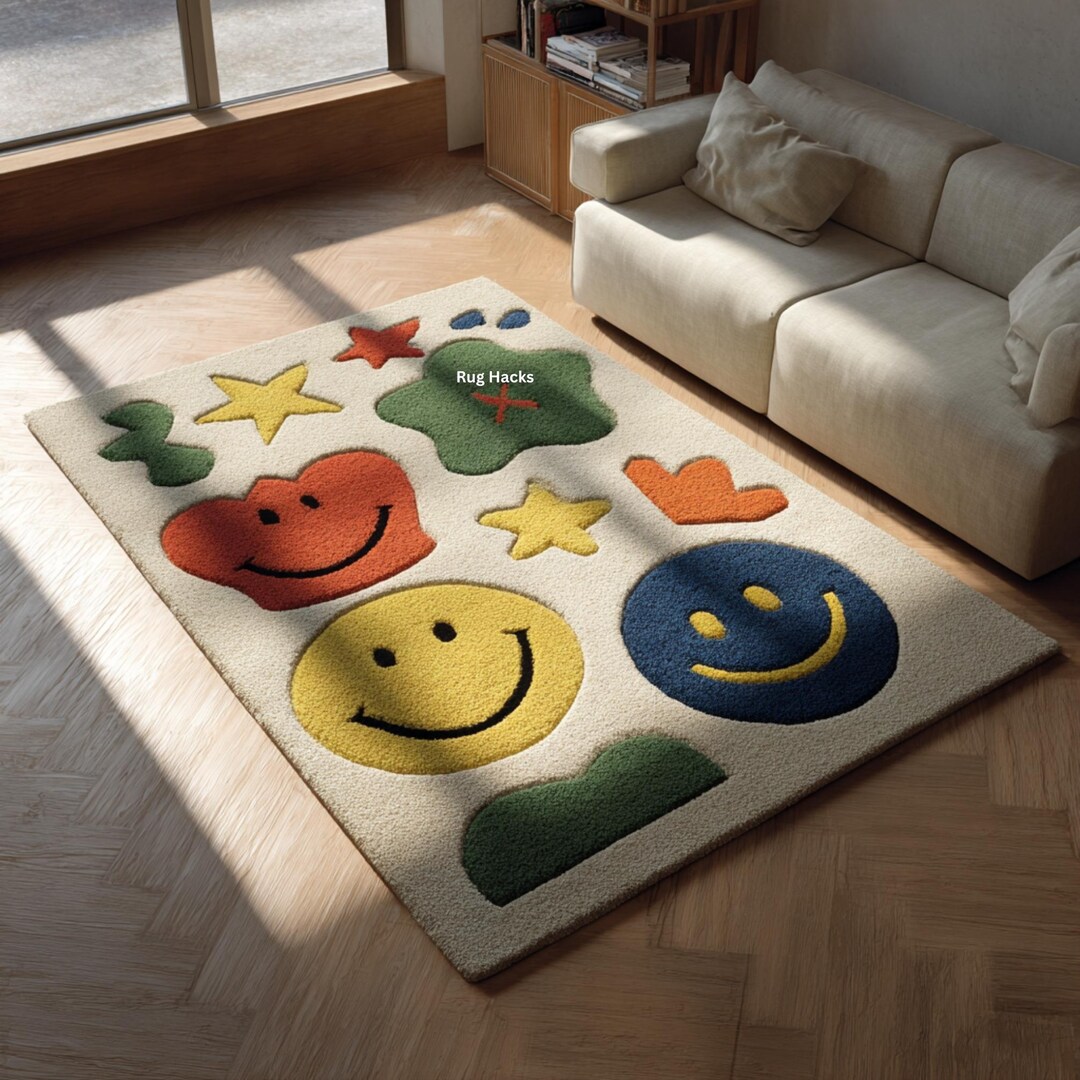 Talk It Out Rug Smiley Face Kids Rug | Colorful Playful Cartoon Carpet for Nursery ...