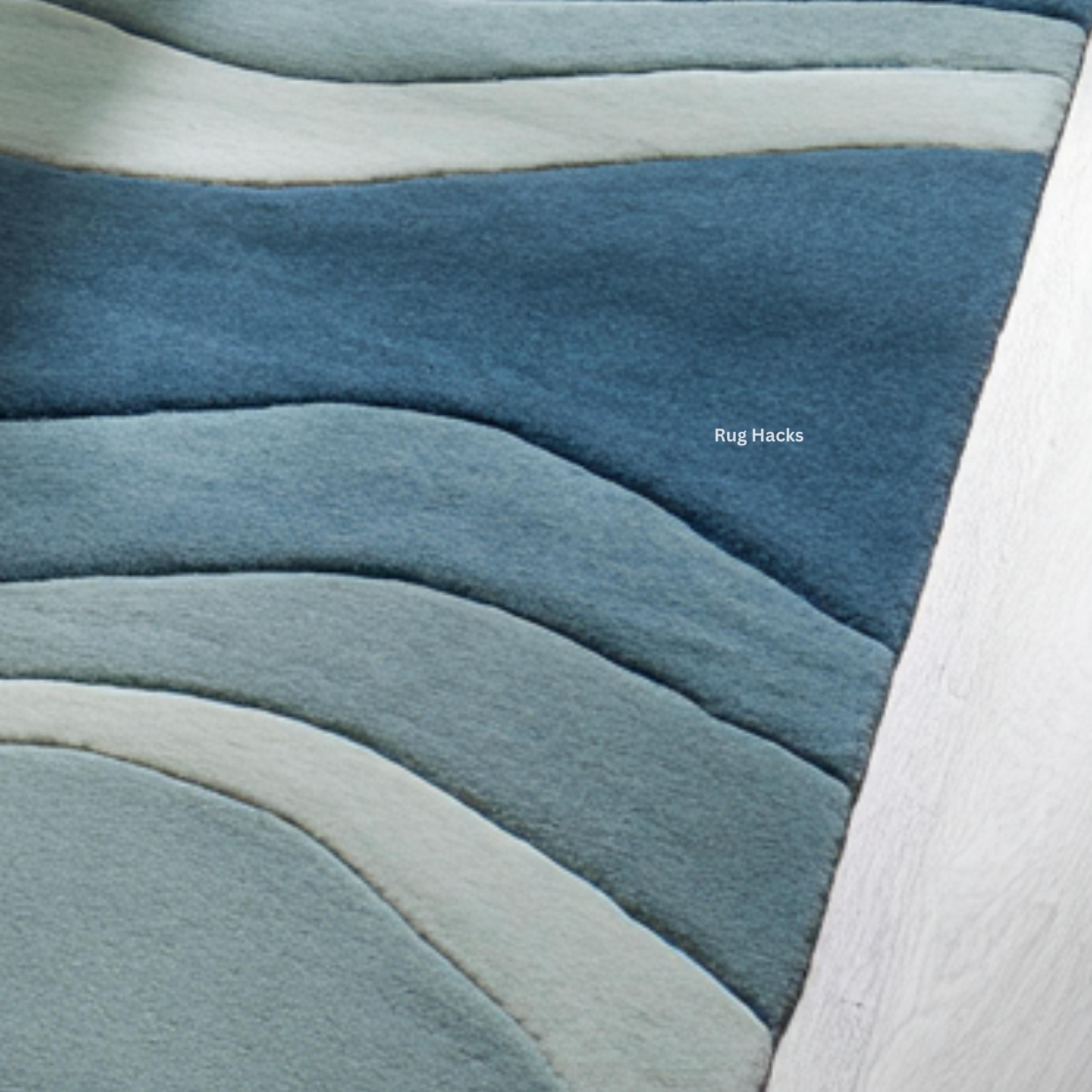 Hand Tufted Wool Rug | Blue Teal Ocean Wave Pattern - Etsy