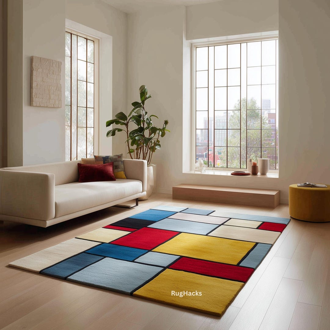 Modern Color Block Rug | Red, Yellow, Blue Geometric Carpet | Abstract ...