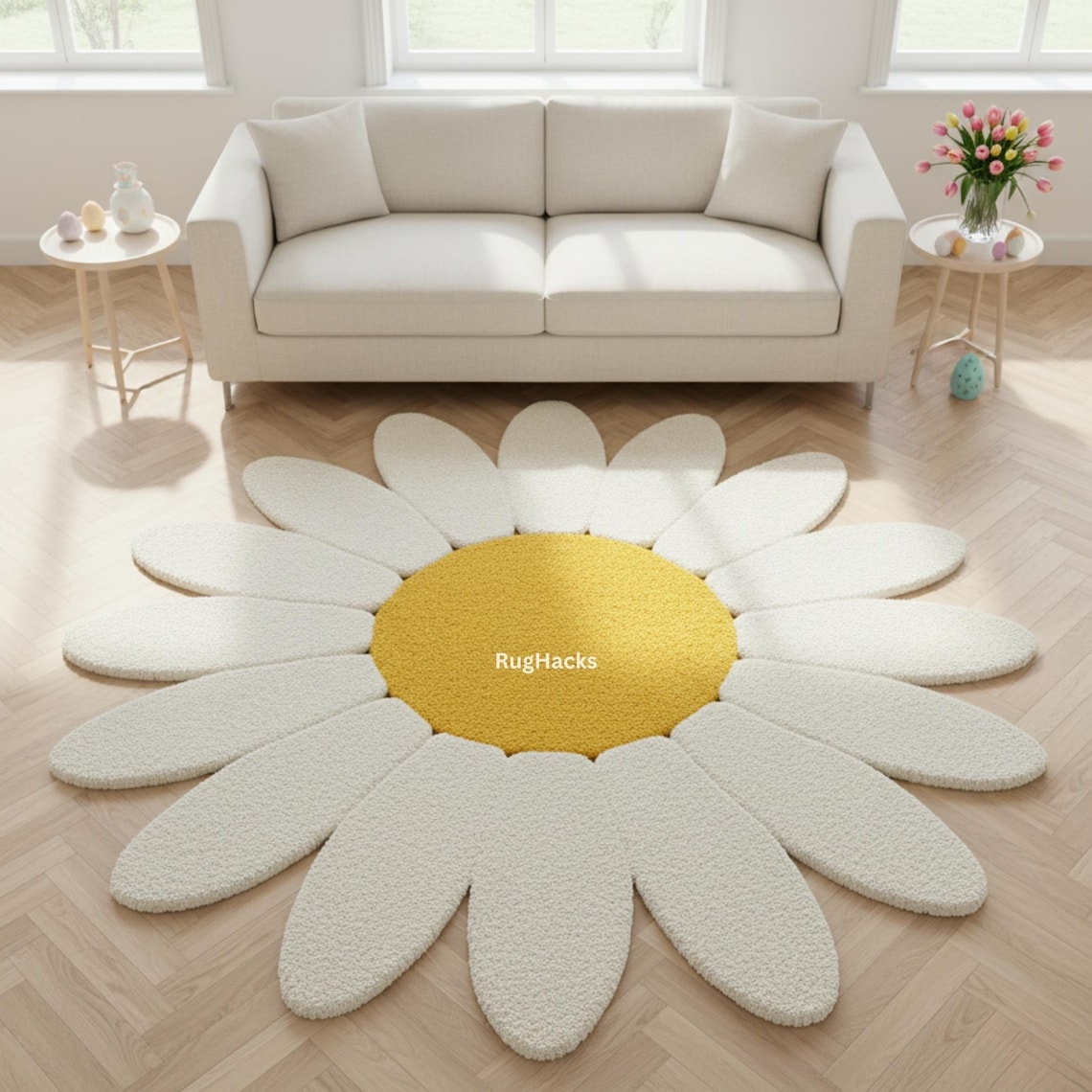 Hand-tufted Wool Daisy Rug | Floral Decor - Etsy