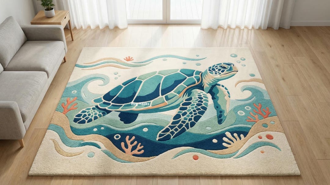 Sea Turtle Area Rug | Ocean Waves, Coral, Coastal Nursery Decor - Etsy