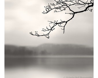 lake photography, lake house art, minimalist landscape, foggy lake print