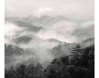 Smoky Mountains photography, black and white mountain print, landscape photography, fine art photography