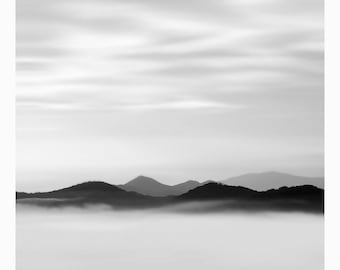 Smoky Mountains Print, Minimalist Mountain Photography, Black and White Landscape