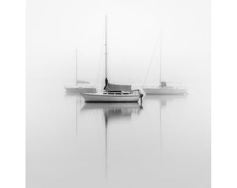 black and white sailboat photography, lake house art, vertical sailboat, minimalist black and white, nautical art, fine art photography