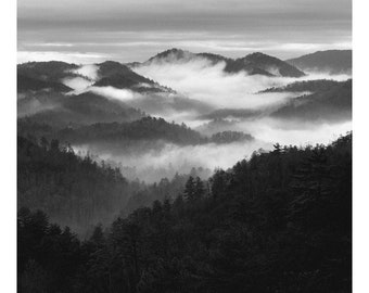 black and white mountains, photography, Smoky Mountains, Appalachia, fine art print, mountain art