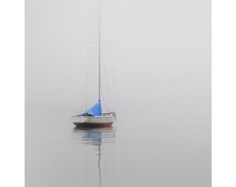sailboat photography, lake house art, sailboat print, nautical photography, blue sailboat, nautical art