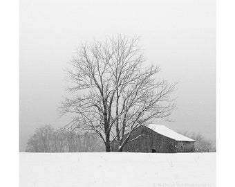 fotografía de granero en blanco y negro, impresión de granero, arte de granja, Apalaches, fotografía de granero, paisaje invernal