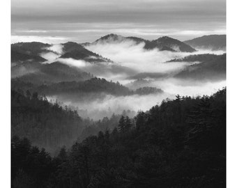 black and white mountains, photography, Smoky Mountains, Appalachia, fine art print, mountain art