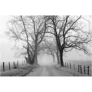 country road photography, black and white, Appalachia, farmhouse decor, rural landscape, cades cove, wall art, rural