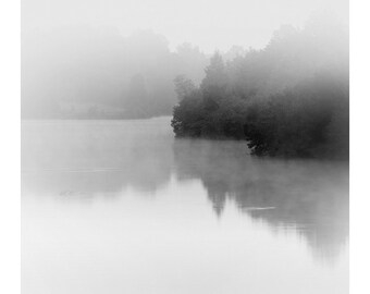 lake photography print, lake house art, black and white lake print, minimalist photography, print, foggy lake