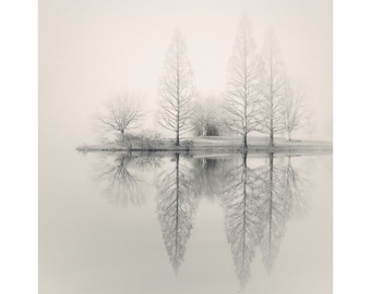 Foggy Lake Photography Print: Minimalist Landscape Art