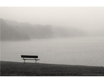 lake photography, foggy lake, fine art, high quality print, lake house art, black and white lake, foggy landscape, photography print