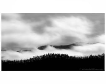 black and white mountain photography, Appalachian Mountains, fine art print, landscape