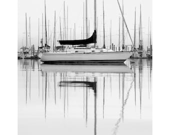 sailboat photography, black and white sailboats, photography print, wall art, lake house art, fine art print