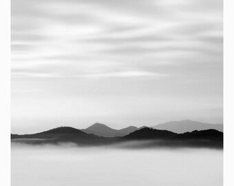 black and white photography, mountain photography, Smoky Mountains, black and white mountains, minimalist, landscape