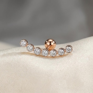 Lab Grown Diamond Ear Crawler Earring, 14K Rose Gold Bezel Set Ear Climber, Round Diamond Cartilage Stud, Helix Piercing Jewelry for Women