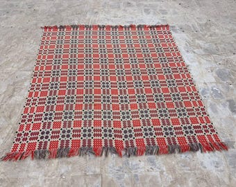Vintage Welsh Tapestry Reversible Wool Blanket Bedspread Bedcover Coverlet Throw Blanket 225x231 Cm