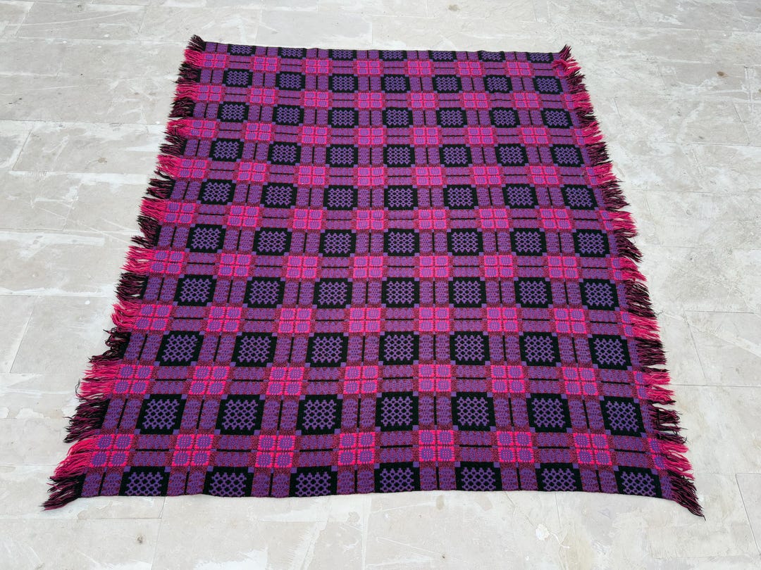 Vintage Welsh Wool Tapestry Blanket Bedspread Bedcover Reversible ...