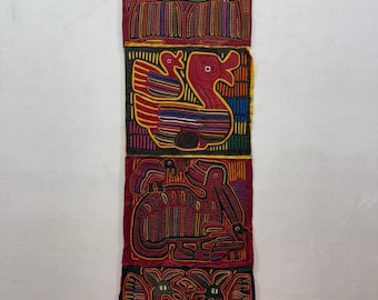 Aplique de mola Kuna Panamá, antiguo, raro y coleccionable, cosido a mano, arte popular, textil para colgar en la pared, decoración para el hogar, 135 x 41 cm