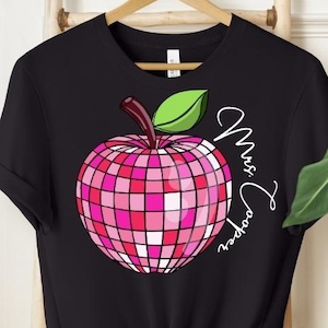 Custom Teacher Apple Shirt, Disco Ball Apple Tee, Groovy Teacher Gift, Personalized Teacher Shirt, Back to School Shirt