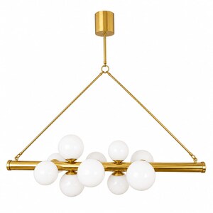 Murano Glass Brass Chandelier, Mid Century Modern Pendant Light, White Opal Globe Ceiling Light, Luxury Dining Room Fixture