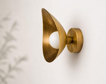 Handmade Raw Brass Wall Sconce, Mid Century Modern Italian Light Lamp