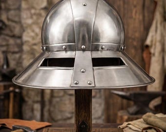 Medieval Kettle Hat Helmet, 14th Century Steel Armor, Reenactment, LARP, Polished or Blued Finish
