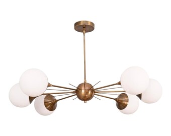 Lampadario a globo in ottone a 6 bracci – Lampada da soffitto di metà secolo – Lampadario moderno a globo in ottone – Lampadario in ottone MCM fatto a mano