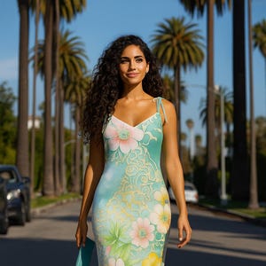 Floral Chiffon Midi Dress: Elegant Garden Party Gown with Built-In Bra
