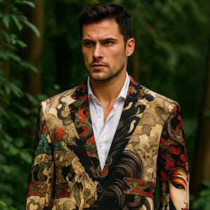 Asian Art Men&#39;s Cotton Blazer: Lightweight Smart Casual Jacket